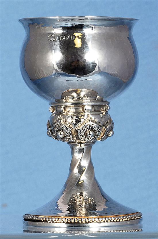 A George V Arts & Crafts silver goblet, by Omar Ramsden, Height 124mm, weight 4.2oz/133grms